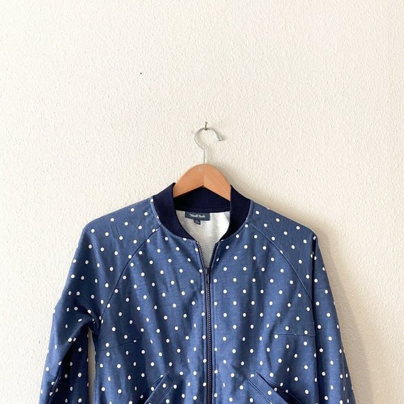 Modcloth Seen Around town blue white polka dot bomber jacket S - Picture 3 of 5